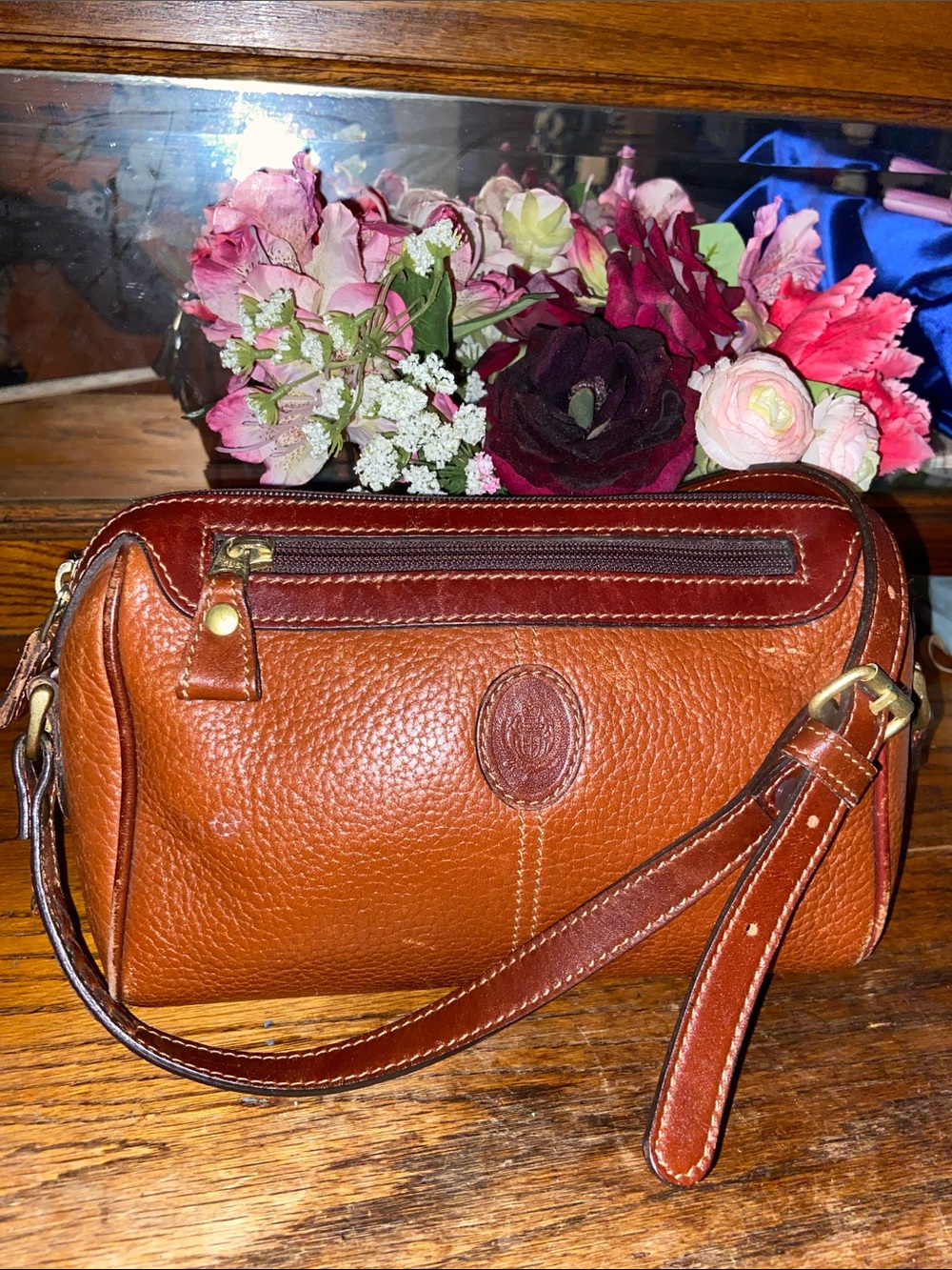 Liz Claiborne Tan/Brown Pebbled Leather Crossbody Bag